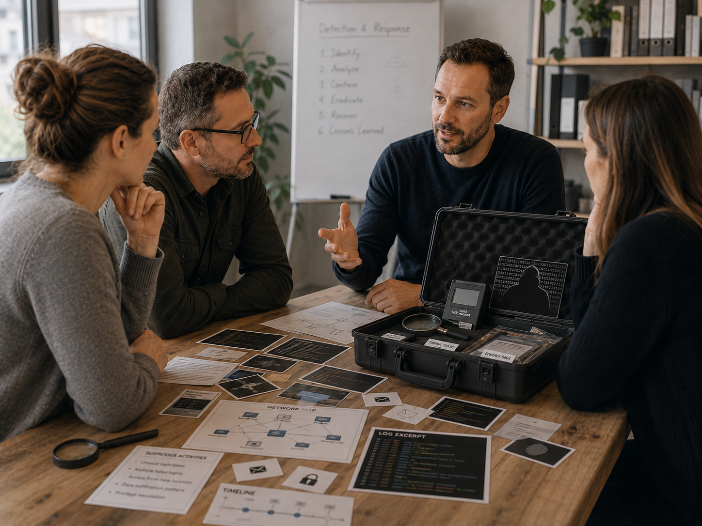 Team löst den Rätselkoffer im Sitzungszimmer