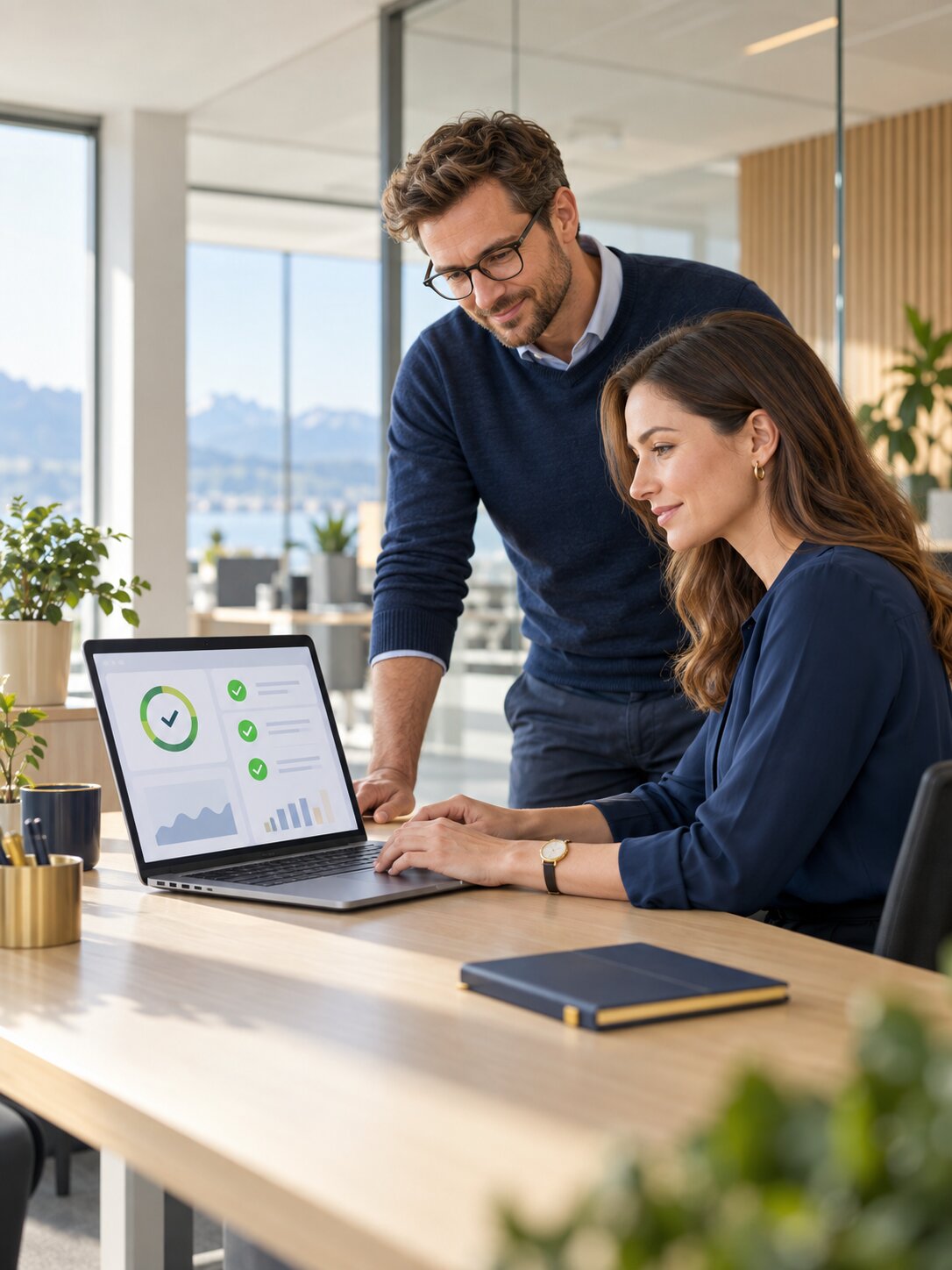 Mitarbeiterin arbeitet an einem geschützten Notebook